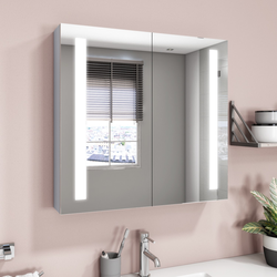 Bild von Mirrored Double Door Bathroom Wall Cabinet with LEDs 800 x 700mm – Capricorn