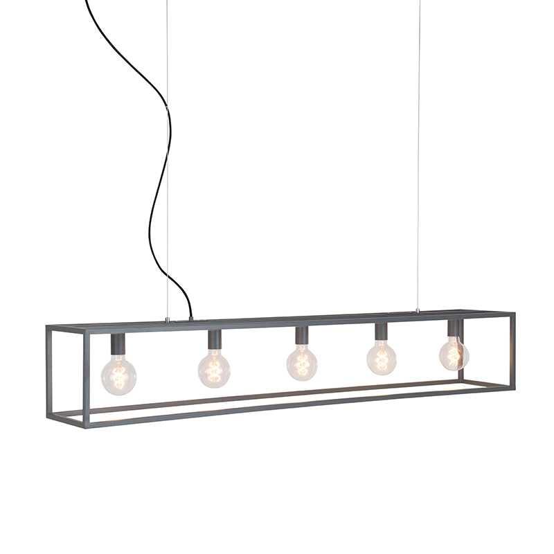 Bild von QAZQA Industrial hanging lamp gray 5-light – Cage