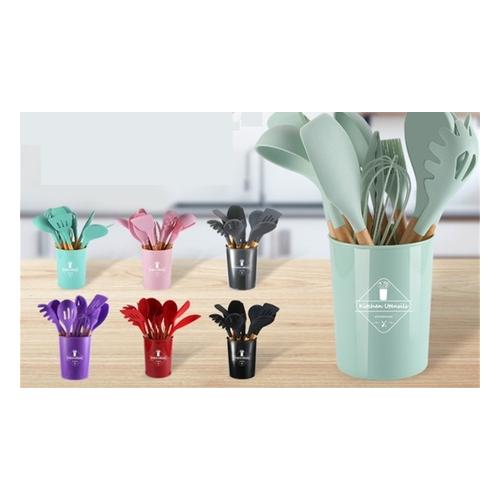 Bild von 12-Piece Silicone Kitchen Cooking Utensils Set: Light Green